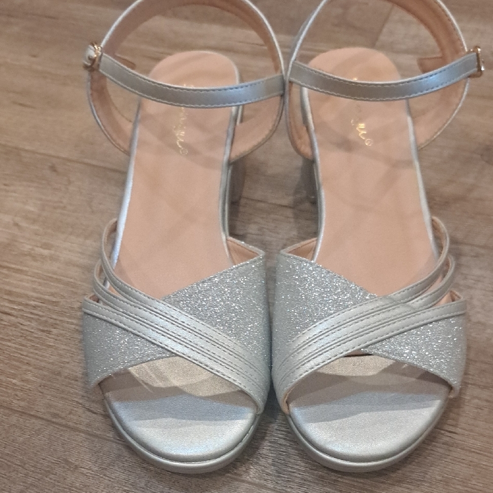 Silver Shimmery Heels with Ankle Strap